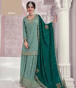 Sky blue chinon sequin embroidered Semi Stitched salwar suit