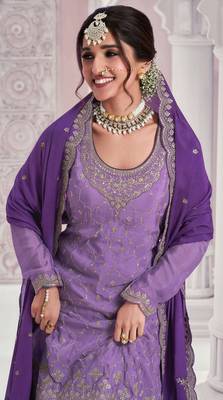 Lavender chinon sequin embroidered semi stitched salwar suitt 2