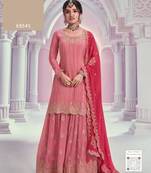 Peach chinon sequin embroidered Semi Stitched salwar suit