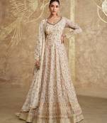 White real gerogette sequin embroidered anarkali salwar suit (free size)