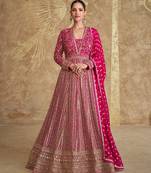 Pink real gerogette sequin embroidered anarkali salwar suit (free size)