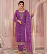 Purple gerogette silk sequin embroidered anarkali semi-stitched salwar suit
