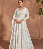 White real gerogette sequin embroidered anarkali salwar suit