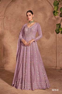 Baby pink real gerogette sequin embroidered anarkali salwar suit 1