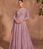 Baby pink real gerogette sequin embroidered anarkali salwar suit