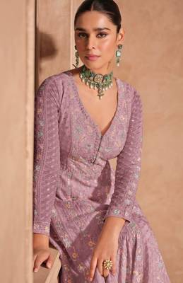 Baby pink real gerogette sequin embroidered anarkali salwar suit 2