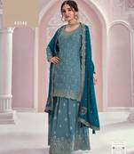 Blue chinon sequin embroidered Semi Stitched salwar suit