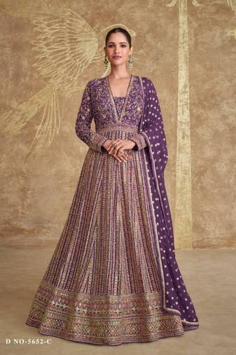 Lavender real gerogette sequin embroidered anarkali salwar suit (Free Size)
