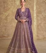 Lavender real gerogette sequin embroidered anarkali salwar suit (Free Size)
