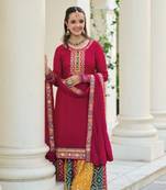 Red blooming faux gerogette silk sequin embroidered semi stitched salwar suit