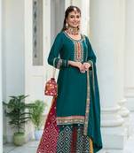Teal green blooming faux gerogette silk sequin embroidered semi stitched salwar suit