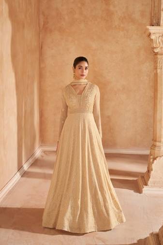 Cream Georgette Chikankari Anarkali
