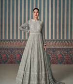 Grey real gerogette silk chikankari sequin readymade salwar suit (free size)