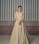 Cream real gerogette silk chikankari sequin readymade salwar suit (free size)