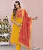 Women Modal Print Straight Kurta With Pant And Dupatta Suit Set-DAY LIGHT