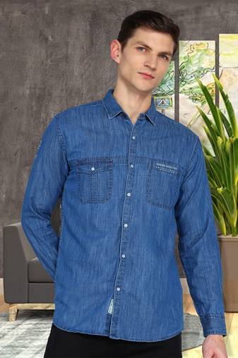 Men's denim cargo casual shirt | double pocket cargo shirt for men