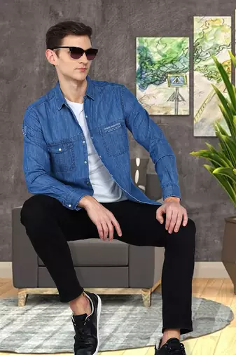 Men's denim cargo casual shirt | double pocket cargo shirt for men