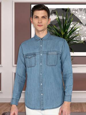 Men's denim cargo casual shirt | double pocket cargo shirt for men 1