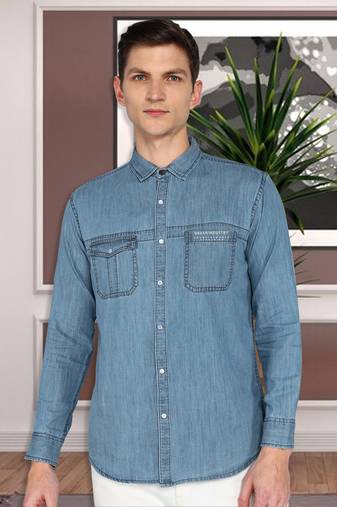 Men's denim cargo casual shirt | double pocket cargo shirt for men