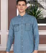 Men's denim cargo casual shirt | double pocket cargo shirt for men