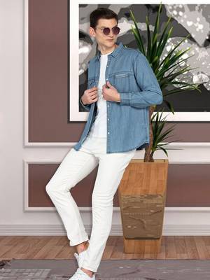 Men's denim cargo casual shirt | double pocket cargo shirt for men 3