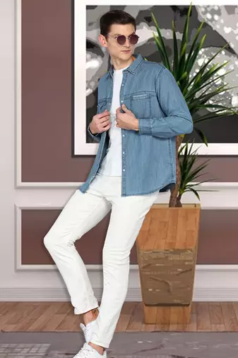 Men's denim cargo casual shirt | double pocket cargo shirt for men
