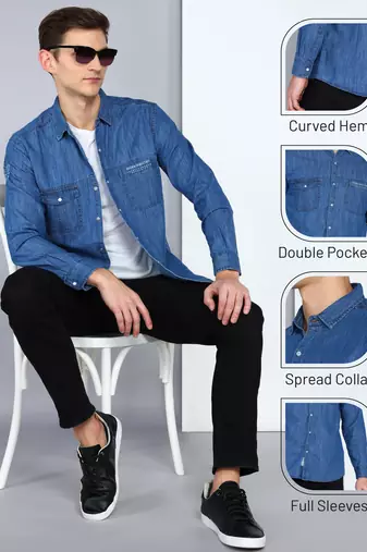 Men's denim cargo casual shirt | double pocket cargo shirt for men