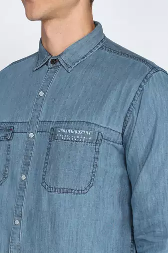 Men's denim cargo casual shirt | double pocket cargo shirt for men