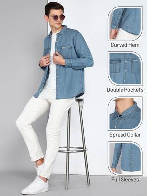 Men's denim cargo casual shirt | double pocket cargo shirt for men 5