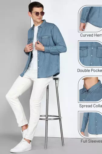 Men's denim cargo casual shirt | double pocket cargo shirt for men