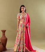 PISTA GREEN FLORAL  LEHENGA  SET