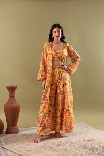 Yellow top with sharara & jacket