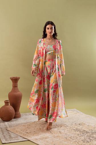 Pista green top with sharara & jacket