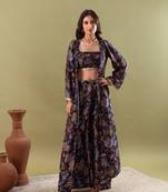 Dark blue top with sharara & jacket