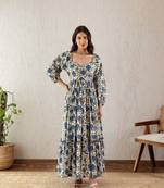 Blue white frill maxi