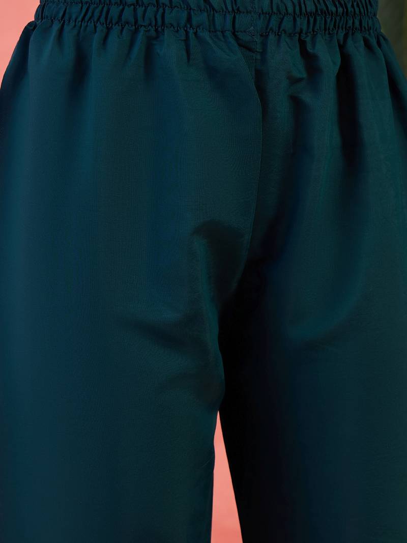 Embroidered notch neck sequined a-line kurta with trouser & dupatta