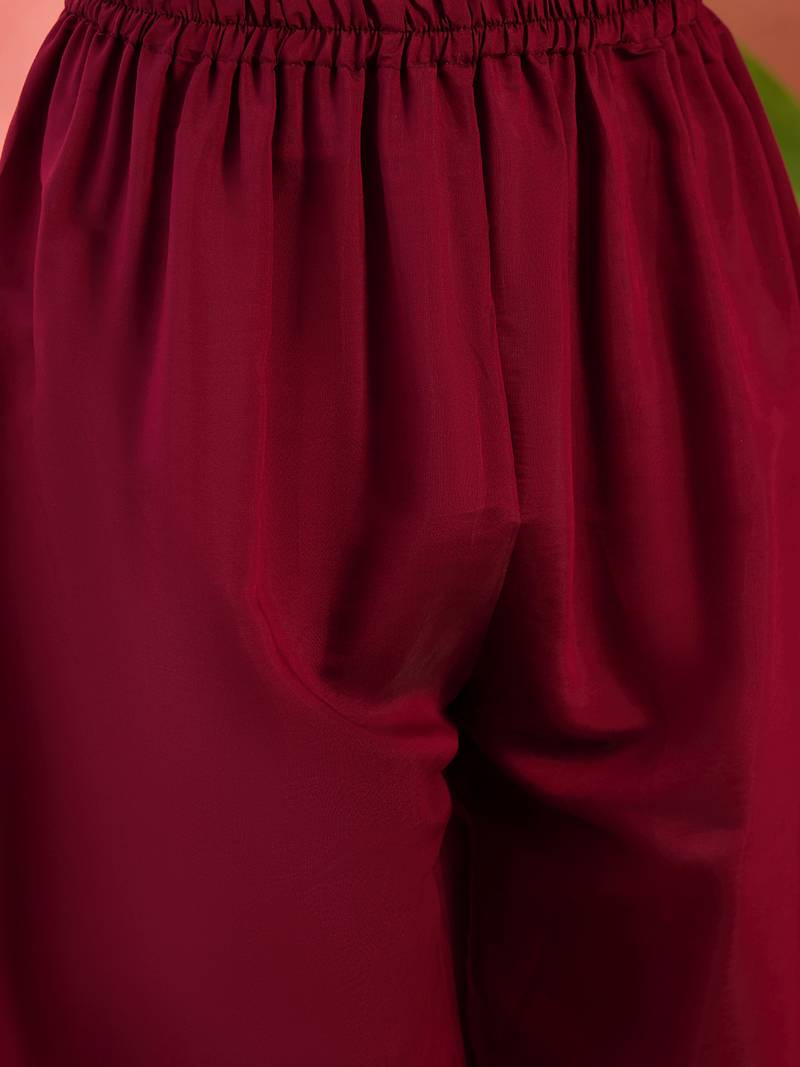 Embroidered notch neck sequined a-line kurta with trouser & dupatta