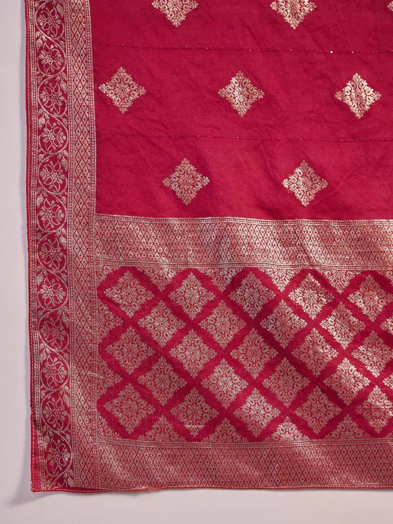 Embroidered notch neck sequined a-line kurta with trouser & dupatta