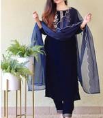 Blue velvet kurti with pant and dupatta for women