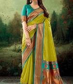 Kimisha women's neon silk paithani saree with unstitched blouse piece