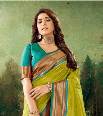 Kimisha women's neon silk paithani saree with unstitched blouse piece 4