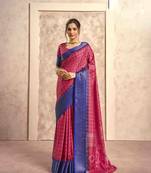 Kimisha pink silk blend foil printed saree with unstitched blouse piece