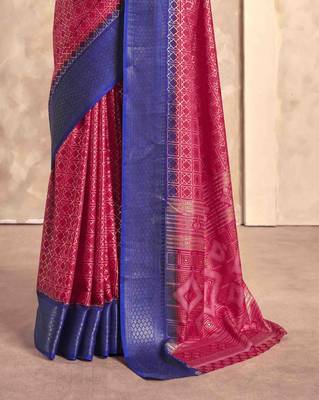 Kimisha pink silk blend foil printed saree with unstitched blouse piece 3