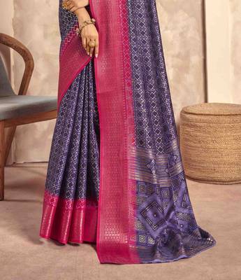 Kimisha purple silk blend foil printed saree with unstitched blouse piece 3