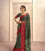 Kimisha mehndi silk blend foil printed saree with unstitched blouse piece