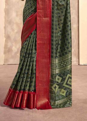 Kimisha mehndi silk blend foil printed saree with unstitched blouse piece 3