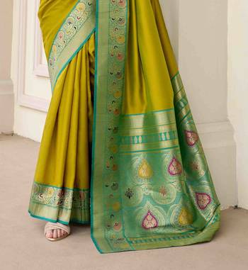 Kimisha women's neon silk blend banarasi saree with unstitched blouse piece 4