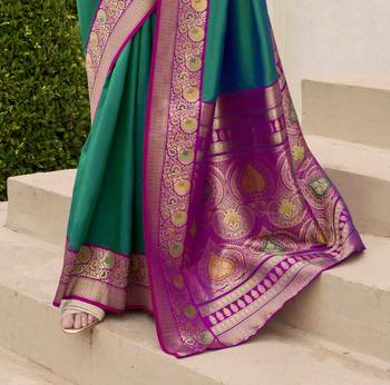 Kimisha women's dark green silk blend banarasi saree with unstitched blouse piece 4