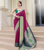 Kimisha women's magenta silk blend banarasi saree with unstitched blouse piece