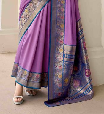 Kimisha women's lavender silk blend banarasi saree with unstitched blouse piece 4